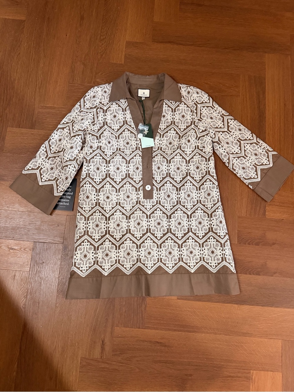 Tuckernuck Brown Ivory Lace Embroidered Tunic Dress NWT Medium